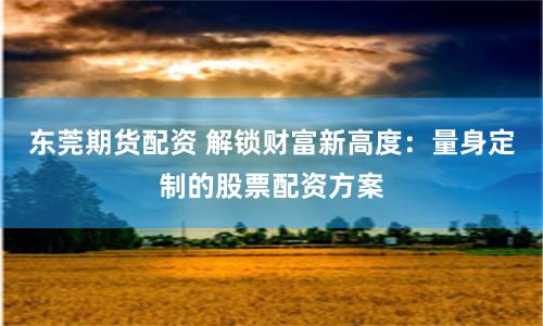 东莞期货配资 解锁财富新高度：量身定制的股票配资方案